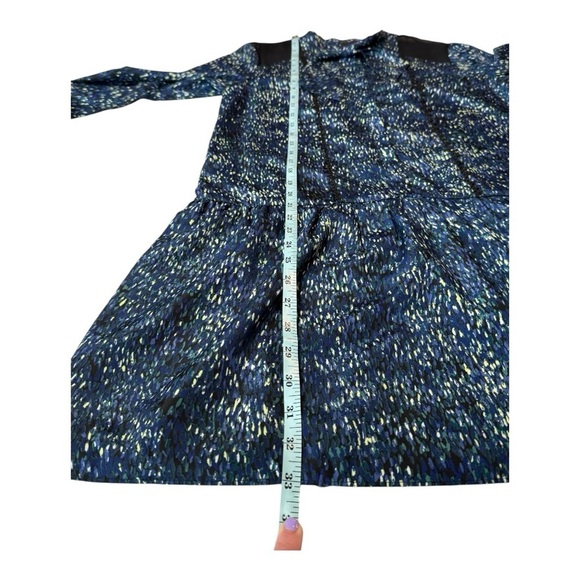 Cynthia Steffe Navy Tie Neck Babydoll Long Sleeve Patterned Mini Dress Size 6 - Picture 11 of 15